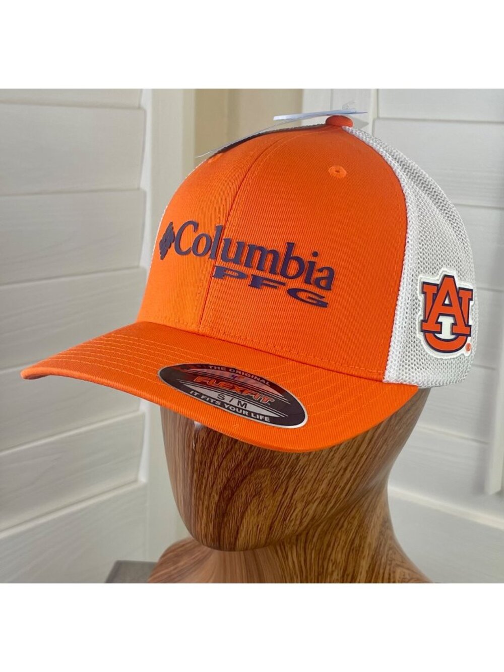 Columbia PFG NCAA Auburn Tigers FlexFit Orange/Mesh Baseball Hat Size S/M - NWT